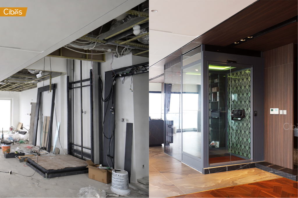 thang máy penthouse lắp đặt trong phòng khách 